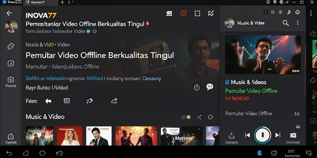 Tampilan antarmuka ramah pengguna dari INOVA77 saat memutar video offline.
